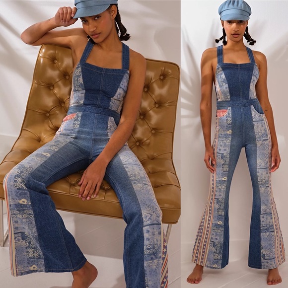 Free People Denim - New Free People Dallas Jumpsuit Flag Denim Overalls Size 2